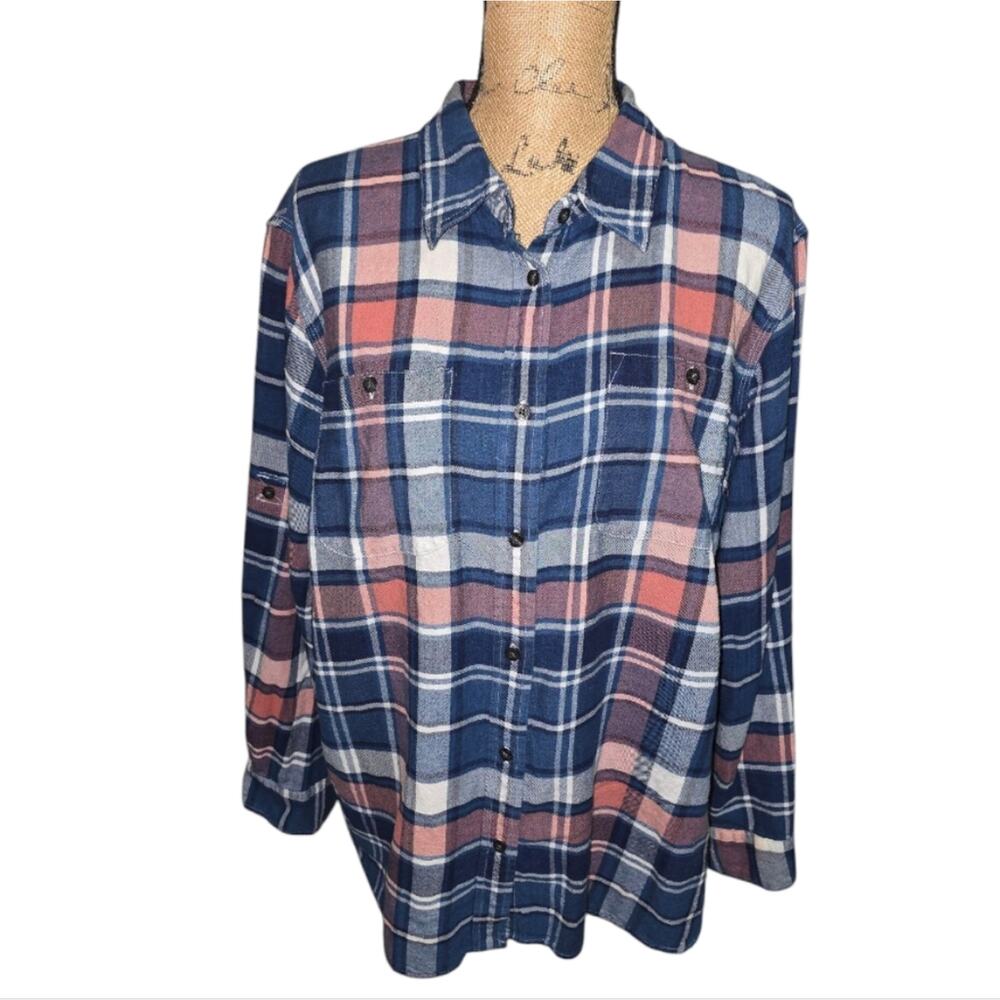 Lauren Ralph Lauren Blue and Pink Plaid Flannel‎ Button-Up Shirt Plus Size 2X